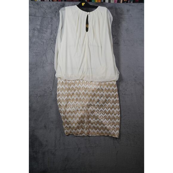 Womens Sleeveless White Gold Chevron Dress Sequin Skirt Blouson Top M Party - Picture 4 of 7